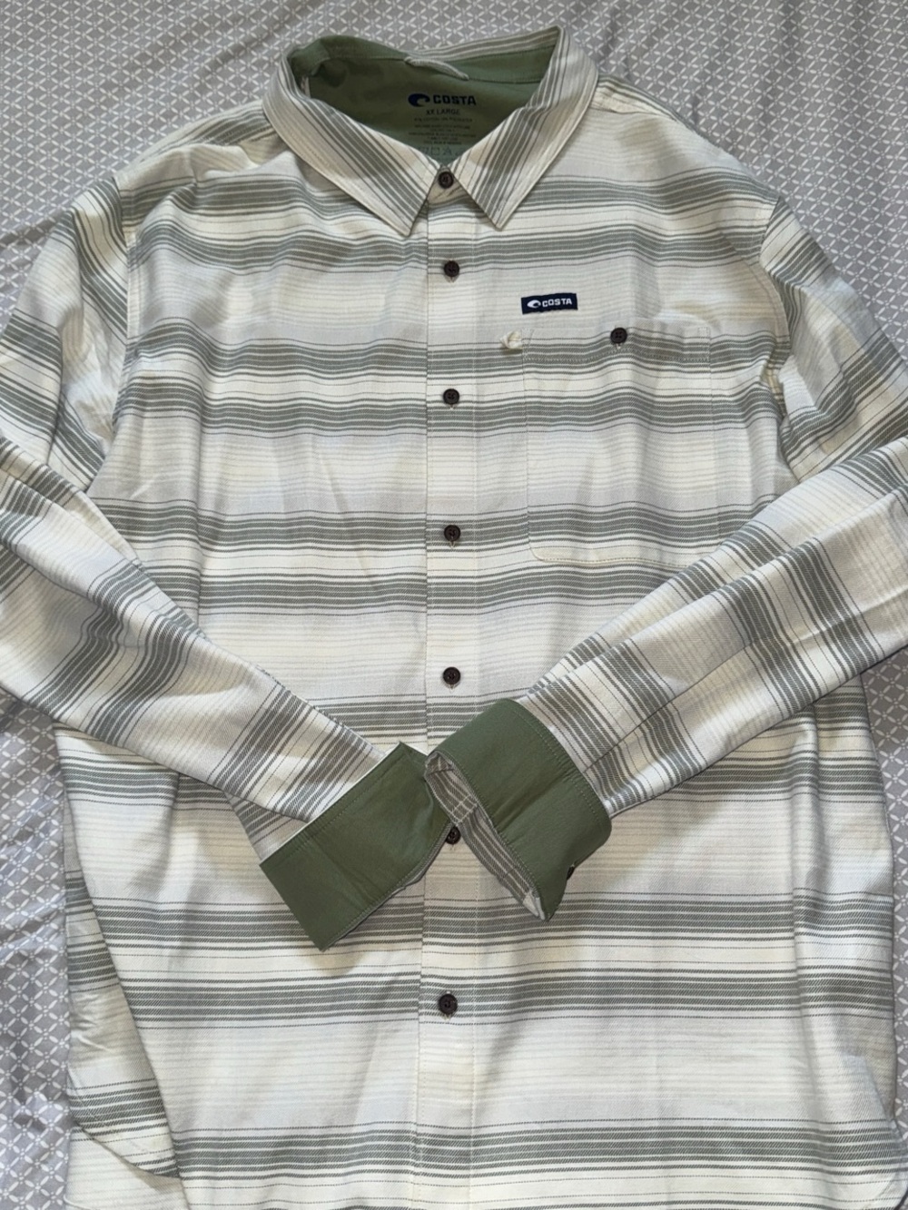 Costa Men's Olive and Cream Striped Button-Up Shirt